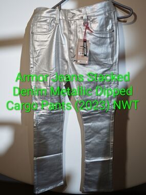 Armor Jeans Stacked Denim Metallic Dipped Cargo Pants Sz 32x36 NWT